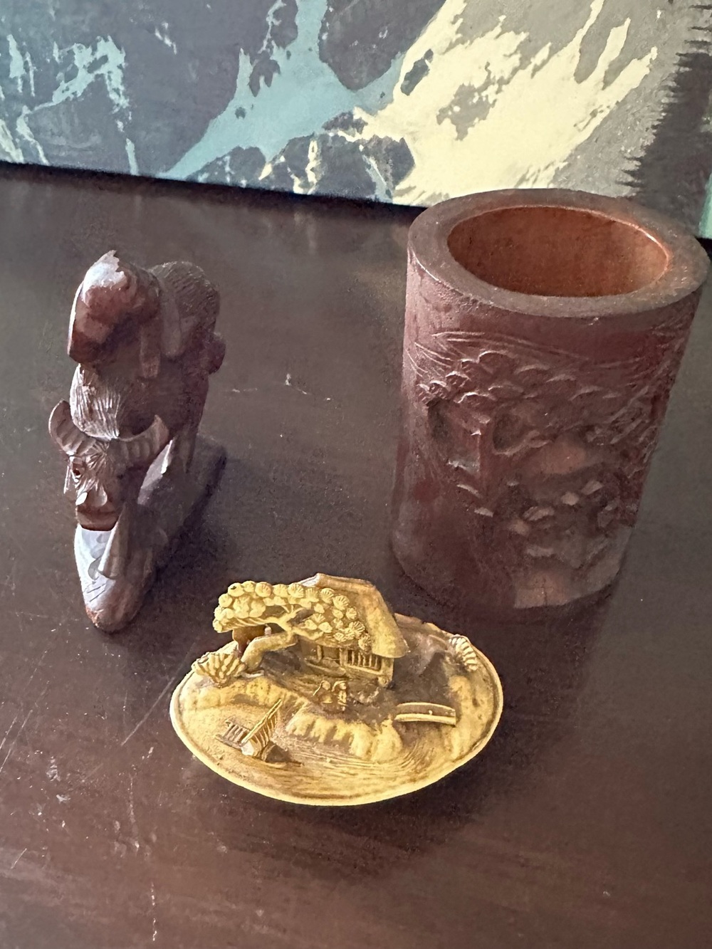 Vintage Carved Wood and Decorative shell